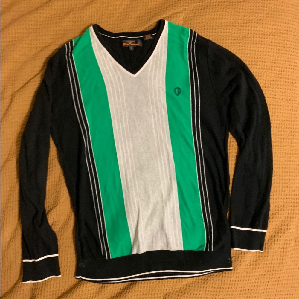 Ben Sherman V neck long sleeve sweater green/gray